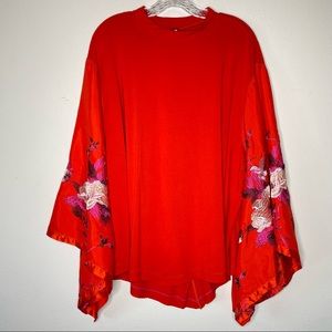 FREE PEOPLE Sydney's Tuesday Kimono Sleeve Top Embroidered Floral